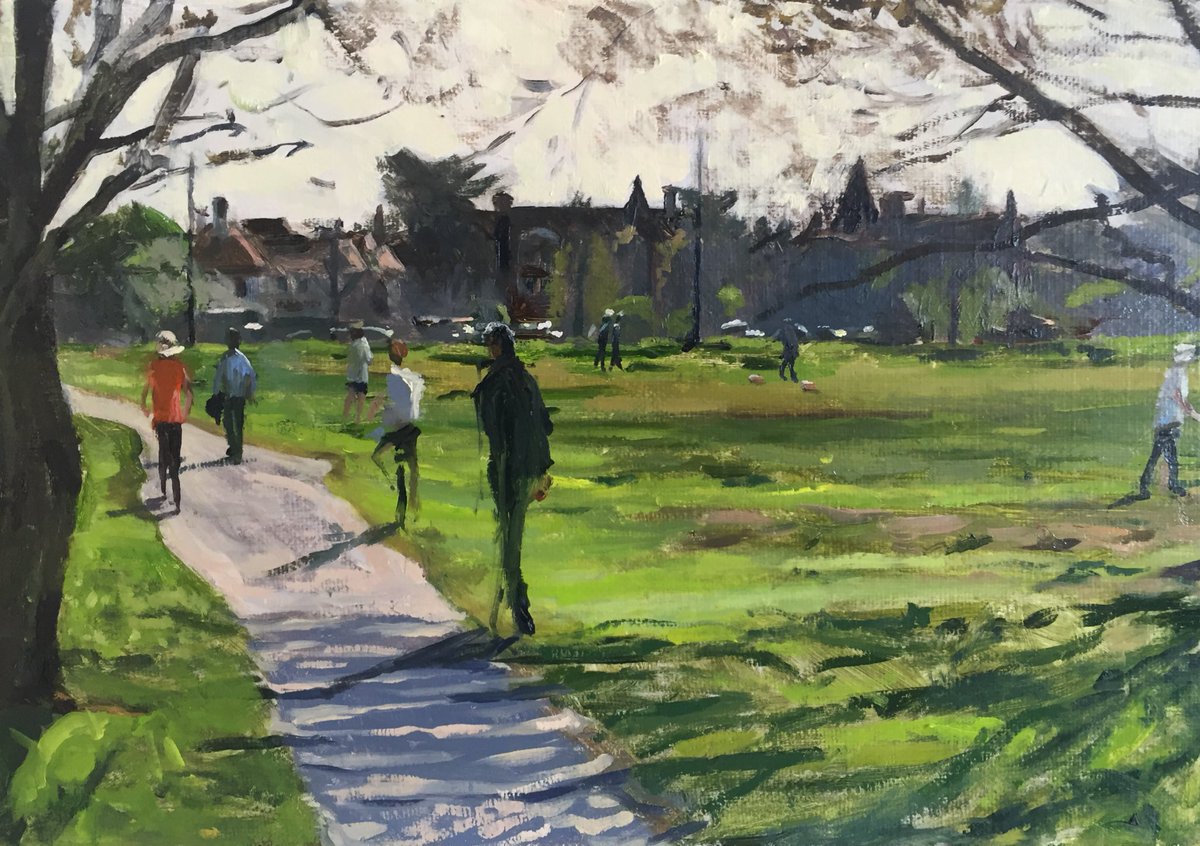 Spring greens on #WimbledonCommon! Detail from my latest painting. Just needs a frame to be #exhibitionready sarahmanolescue.co.uk