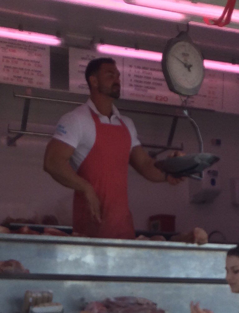 BrisLeatherCub's tweet photo. Can't think why I like going to our butcher on a Sunday! #handsome #mancrush https://t.co/1nPl2WyLgQ