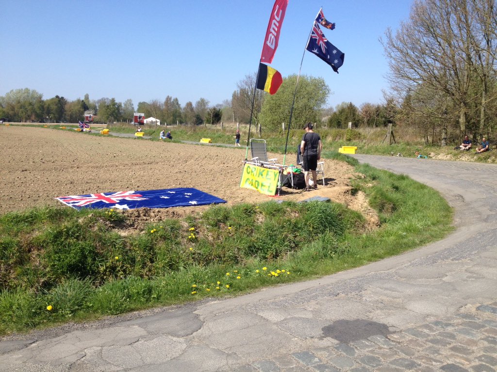 CrikeyCadel's tweet photo. I will now claim this as #CrikeyCorner #SpotTheCroc #AustFlag #BMC #ParisRoubaix https://t.co/H9V3Mqn8GU