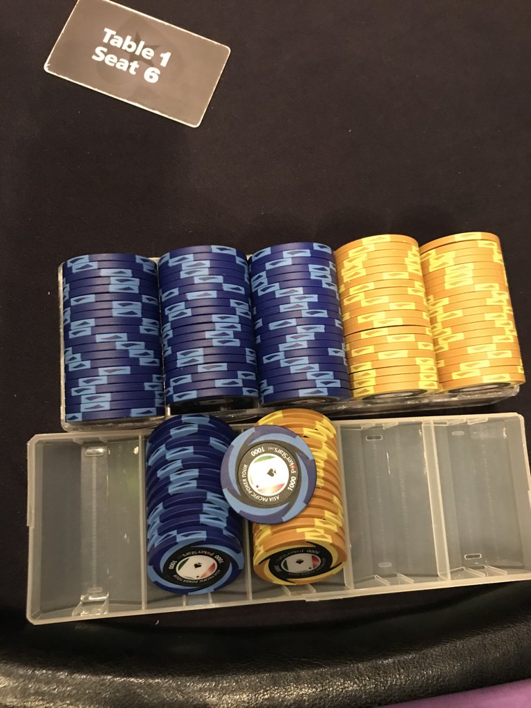 nanonoko's tweet photo. Somehow at a final table of a $2200 hyper! 1st is $46,700 hkd! Let's go! #PSCMacau https://t.co/MR68NrBUq5