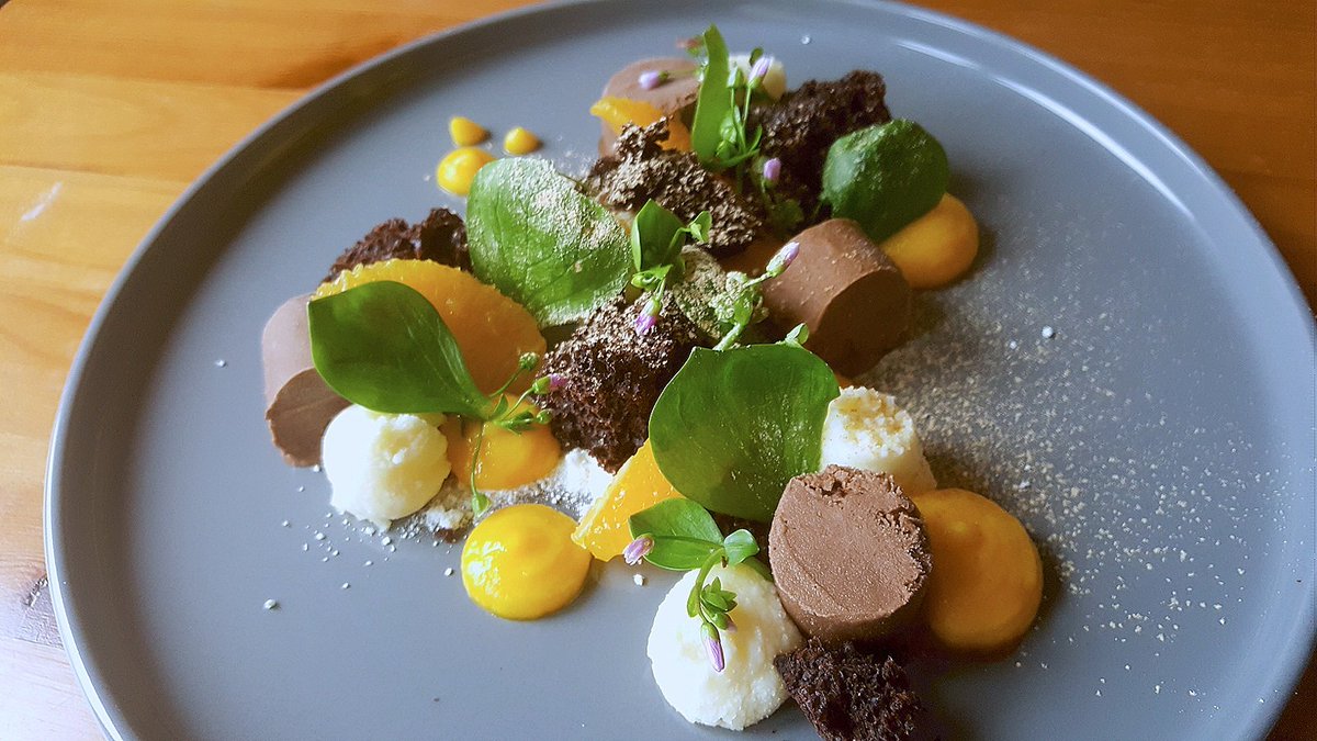 Chocolate, orange, yogurt and purslane <a href="/BumblebeeFarm_/">MagsRiordan 'Biology Works'</a> <a href="/WilkiesBean2Bar/">Wilkies Chocolate</a> @VelvetCloud_ie  #Irishfood #dessert #pastrychef #Irish