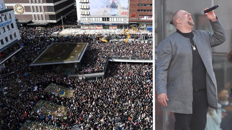 Nyheterna's tweet photo. Hold on! Nano sjunger inför tusentals stockholmare på Sergels torg vid eftermiddagens kärleksmanifestation: https://t.co/IkrETDLsmR https://t.co/TSkTEZY5Yf