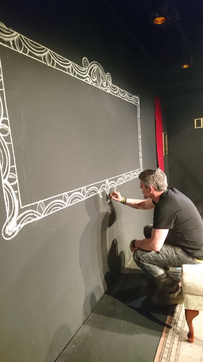 13spanner's tweet image. Fionn putting the final touches to our set at @Viking_Theatre. #themisanthrope