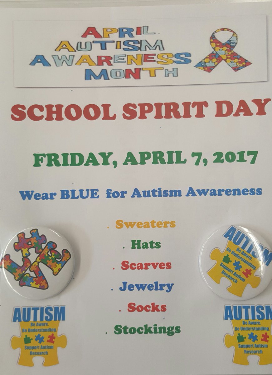 FDAVMS's tweet image. School spirit day buttons for Autism Awareness month.