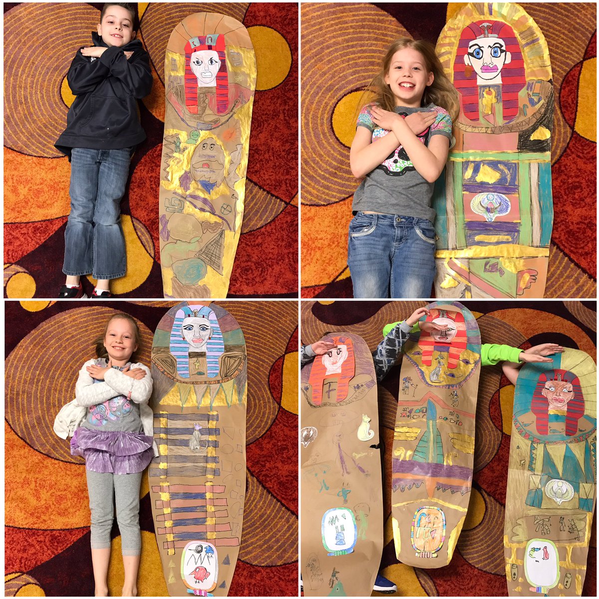 MrsAccurso's tweet photo. 2nd grade Egyptian Sarcophagus designs @SpringBranchEl are finally ready to go home #isdstrong #Dabstrong https://t.co/f5q4N9NS7H