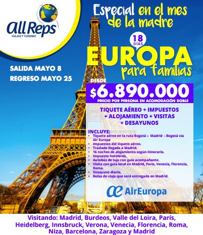AllReps_'s tweet image. #PROMOCIÓN #INCREÍBLE 5 Países de #Europa #viaja con los beneficios que sólo All Reps te da. 🗼🏰⛲🏯🏟 DESCARGAR --&amp;gt; bit.ly/2nYOKpd