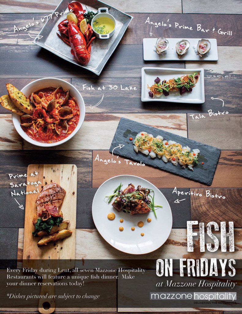 Happy Friday! Every Friday during lent ALL Mazzone hospitality restaurants will feature a signature fish dinner! #lent #mazzonehospitality
