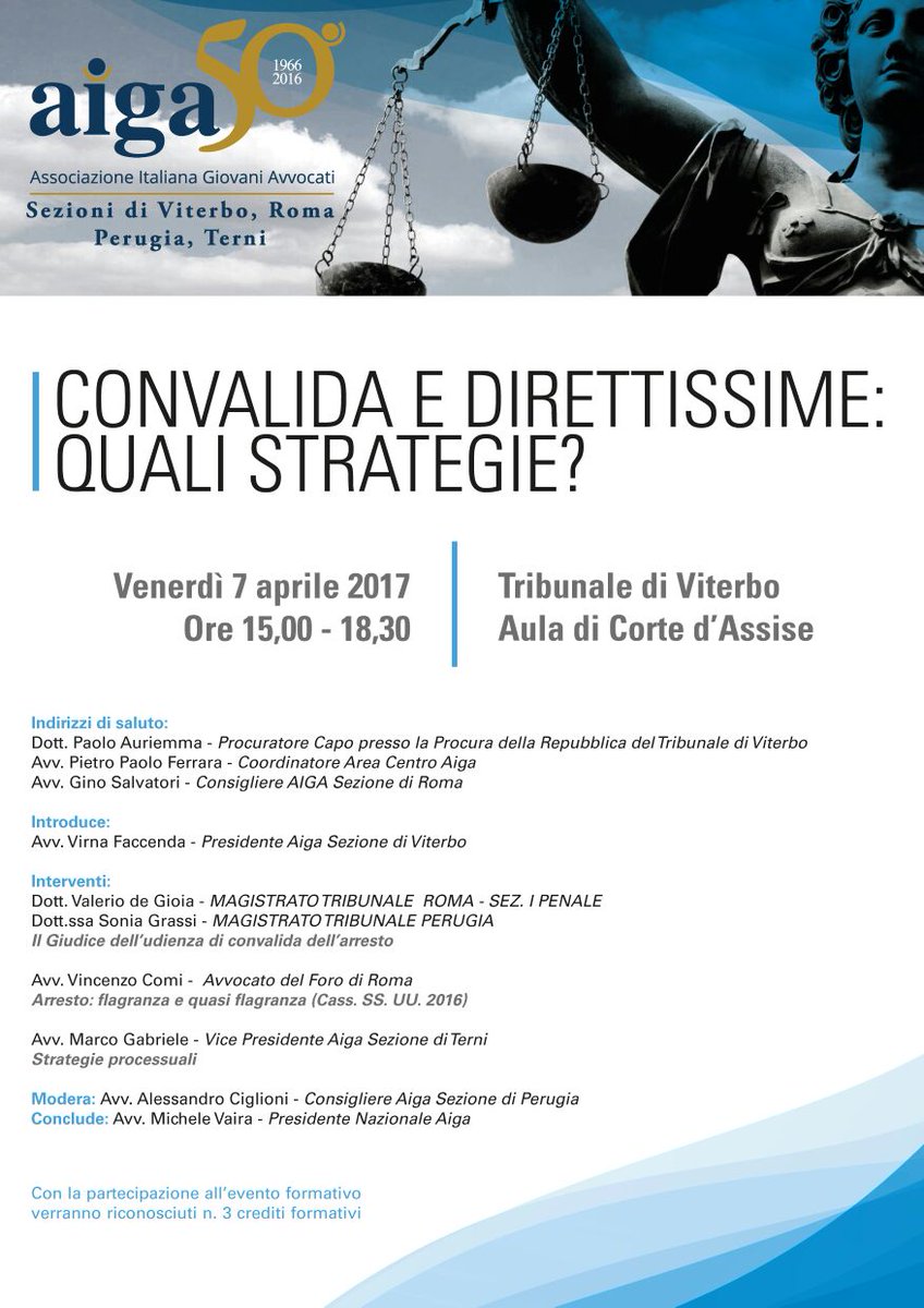 <a href="/mvaira/">M</a> <a href="/avvppferrara/">Pietro Paolo Ferrara</a> 
#AigaViterbo #AigaRoma #AigaPerugia #AigaTerni 
Convalida e Direttissime Quali Strategie 
07.04.17 #Viterbo