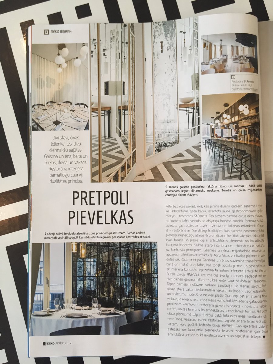 Annvil_lv's tweet photo. Latest issue of @zurnals_deko recommends to visit St.Petrus.The restaurant with two moods.Two floors.And two menus: https://t.co/Vyn9Ukivku https://t.co/ogXPGL5VBo