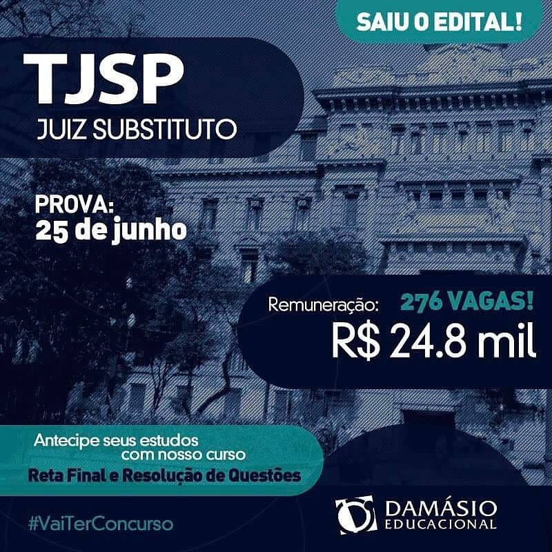 damasiojpessoa's tweet photo. JUIZ - TJ SP... saiu Edital! #VaiTerConcurso https://t.co/cVqHd6npyG
