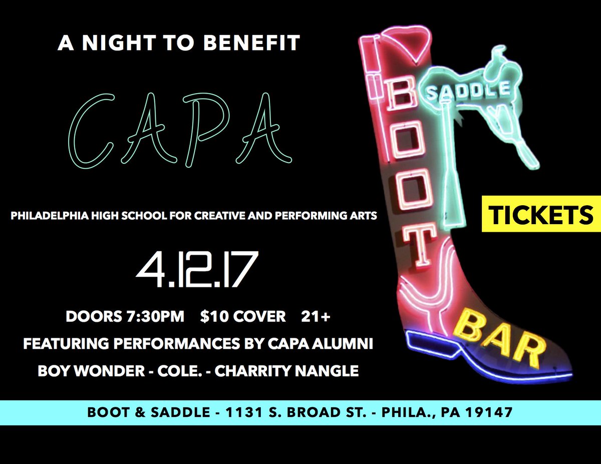 CAPAFoundation's tweet photo. Hope to see u this Wed @BootAndSaddle Cheap tix, good music, raffle 4 tix 2 @rootspicnic. @jeremycolemusic @BoyWonderRocks @CAPAHighPhilly https://t.co/utbV7QZNwC