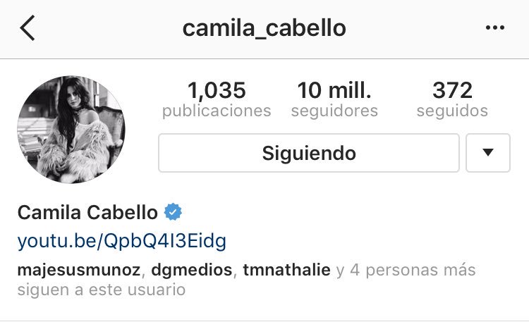 TuMedio's tweet photo. #CamilaIsOurQueen
La brillante cantante de orígenes latinos CAMILA CABELLO (@camilacabello97) pasó los 10millones de seguidores en Instagram https://t.co/U5SNXONs2N
