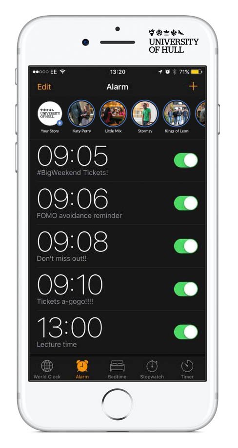 UniOfHull's tweet photo. Alarms in 2017 will now have stories...

Don't forget to set yours ready for @BBCR1's #BigWeekend ticket release at 9.10am. https://t.co/Mdwi6VBgrD