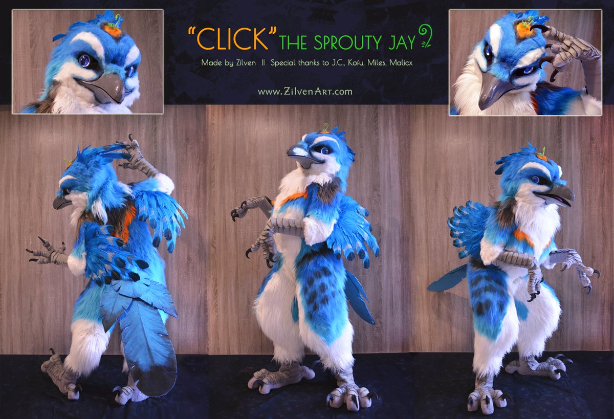 ZilvenArt's tweet photo. My second fursuit work "CLICK the sprouty jay"
All materials are self-made. Huge thanks to @jcdump @kofukitty @MilesWolf @MalicxC #CLICKbird https://t.co/Wt9nHX3NKO