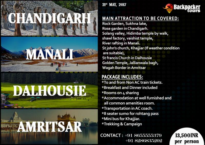 akshay_wagehla's tweet photo. Chandigarh - Manali - Dalhousie - Amritsar
A 10 Days/9 Nights
Date: 21st May, 2017
For Details
9769841603
Akshay Waghela
#BackPackerTours https://t.co/NCW4phZ93z