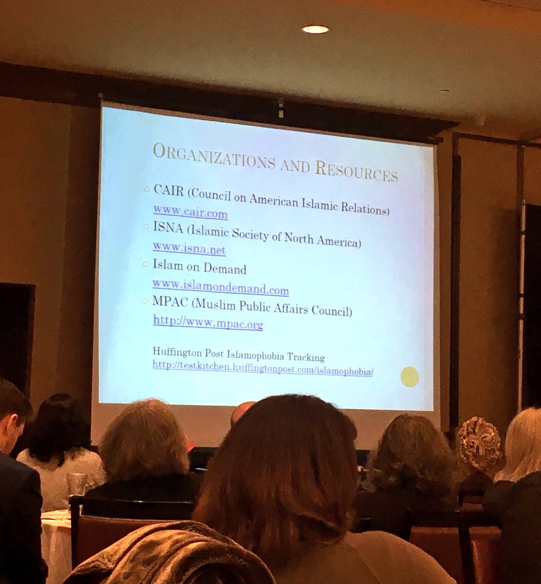 YvonneSYu's tweet photo. Some organizations/resources to educate and connect you to issues of #Islamophobia #2017FHCRC - thanks Dr. Amer Ahmed. https://t.co/44dAKQFUzS