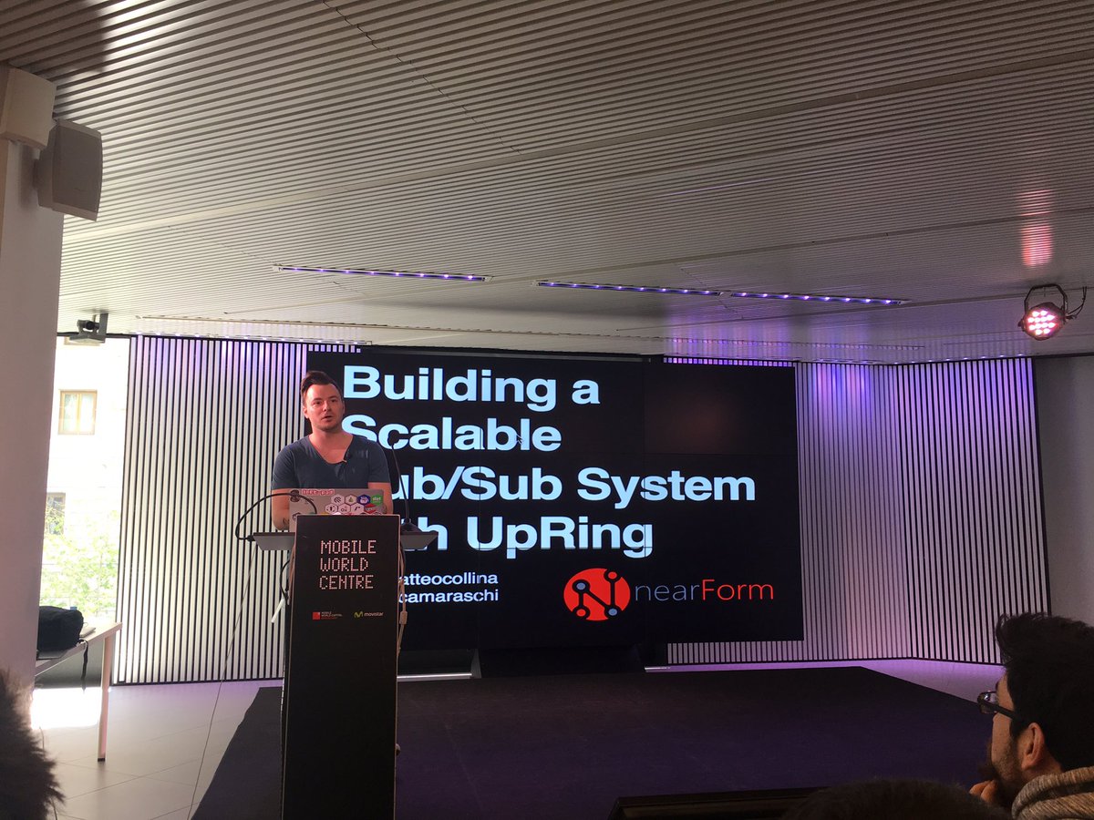 _aalexa_'s tweet photo. At #NodeConfBcn @lucamaraschi on building #PubSub scalable systems using #UpRing. Great insights & demo @NodeConfBcn #nodejs #Barcelona https://t.co/Tf0O8L1srL