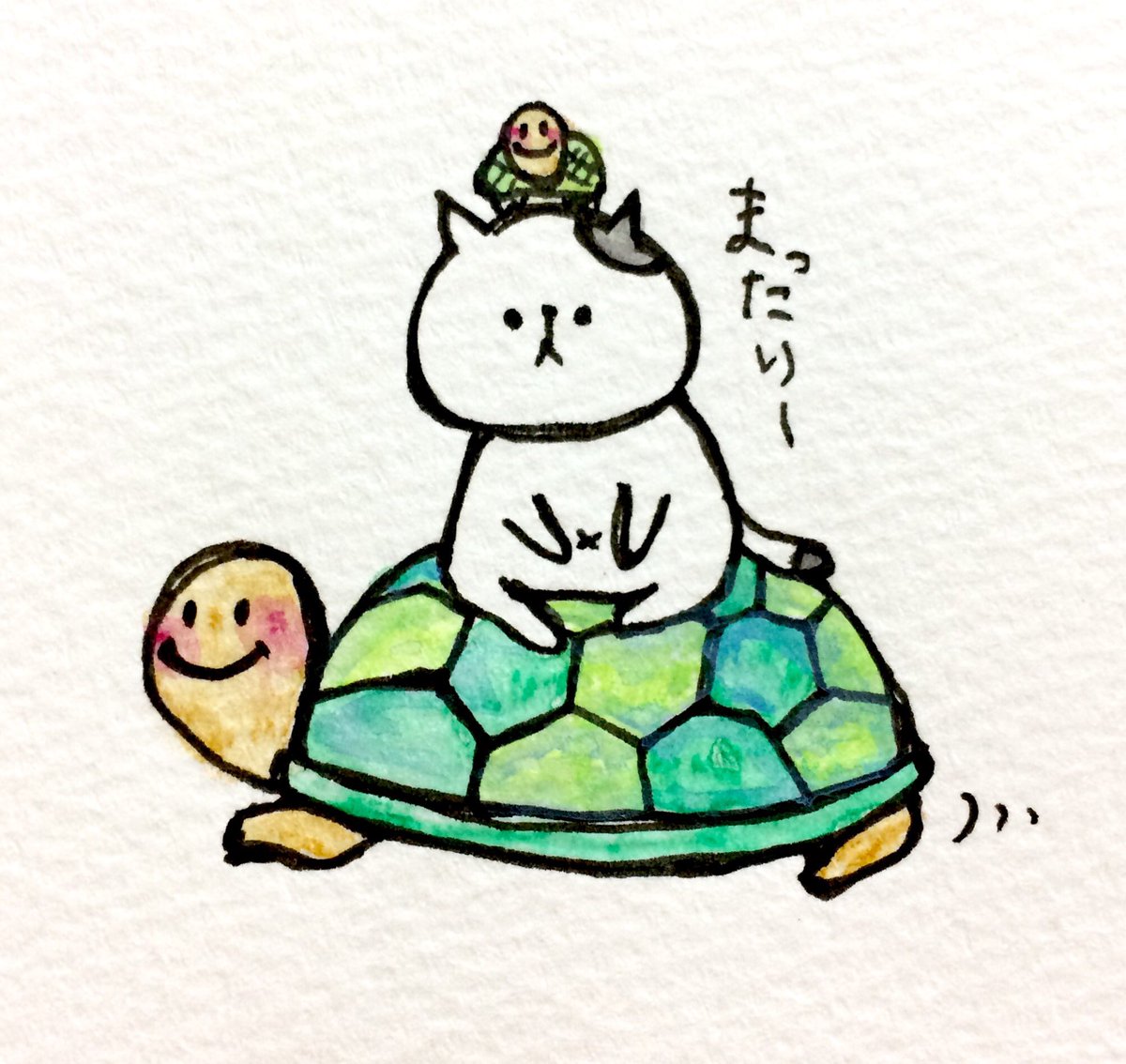 おこにゃん A Twitter まったり ルンバより動くの遅いにゃ かめ 親子 イラスト 猫 お絵かき らくがき 1日1絵
