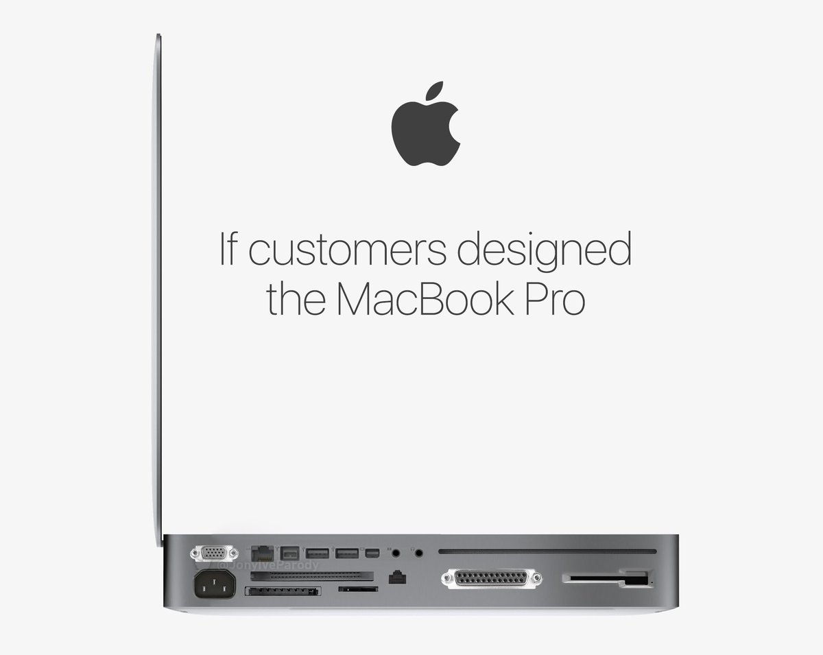 JonyIveParody's tweet image. If customers designed the MacBook Pro: #Apple