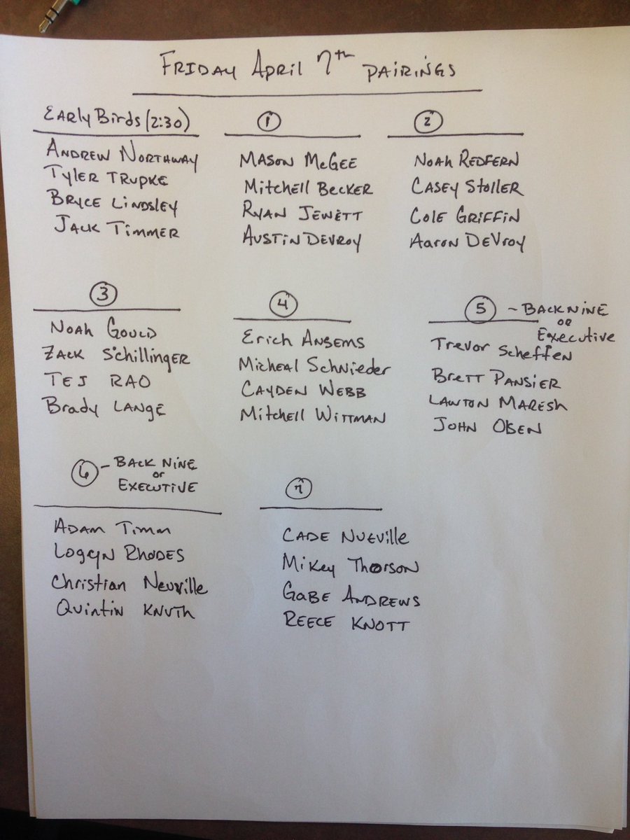 redbirdgolf's tweet image. Friday's tryout pairings... keep working hard-4 matches next week. #Competitionisgood