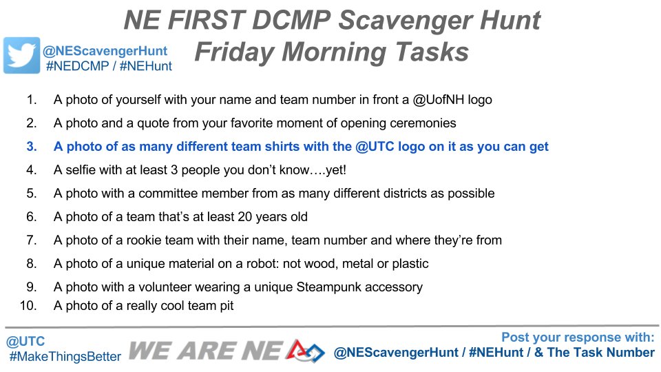 Here are your 10 morning tasks!!! #omgrobots #NEHUNT #NEDCMP