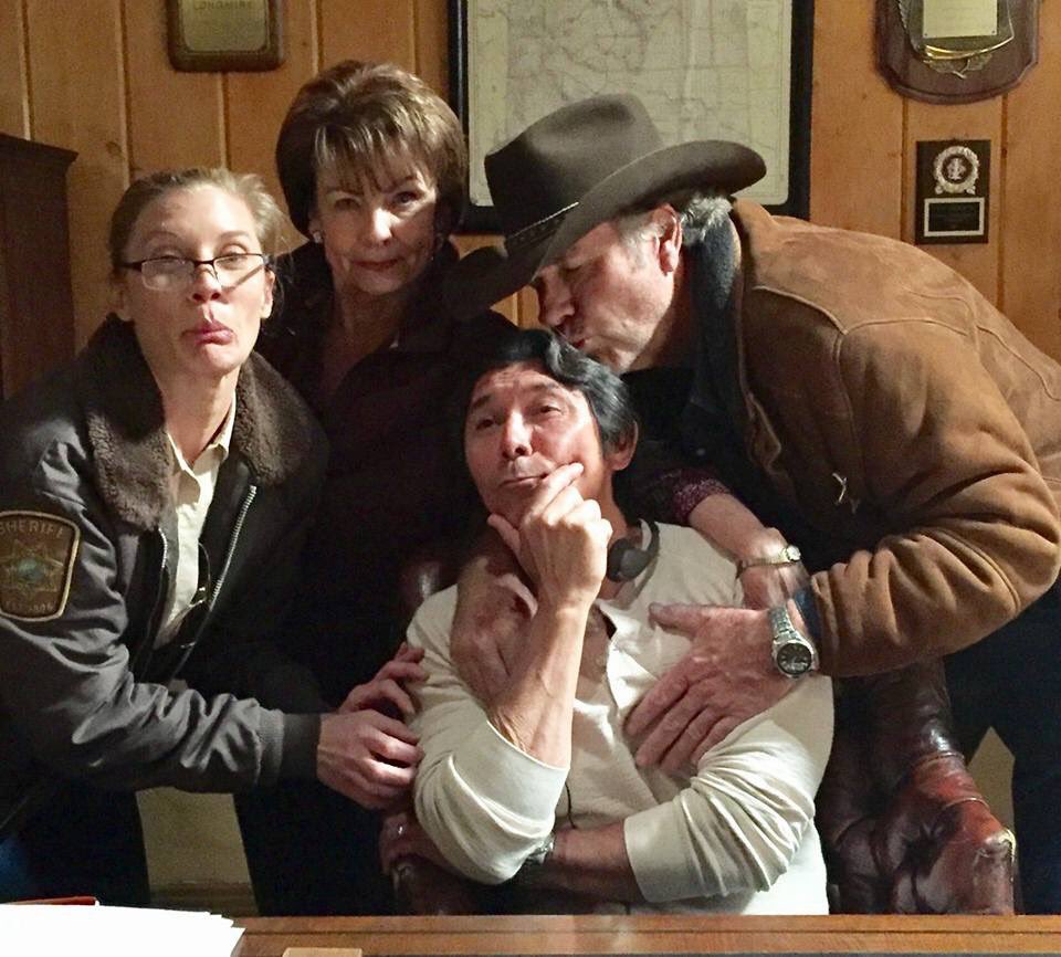 The #Longmire cast shows <a href="/LouDPhillips/">Lou Diamond Phillips</a> some directorial appreciation for S6E2.
<a href="/mamalou8/">Louanne Stephens</a> <a href="/kateesackhoff/">Katee Sackhoff</a> #RobertTaylor