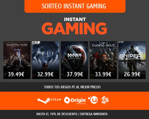 🔥SORTEO INSTANT GAMING🔥
 instant-gaming.com

GANA 1 JUEGO PC EN IG!

RT y sigue <a href="/InstantGamingES/">Instant Gaming</a> para participar
Hasta 14/04