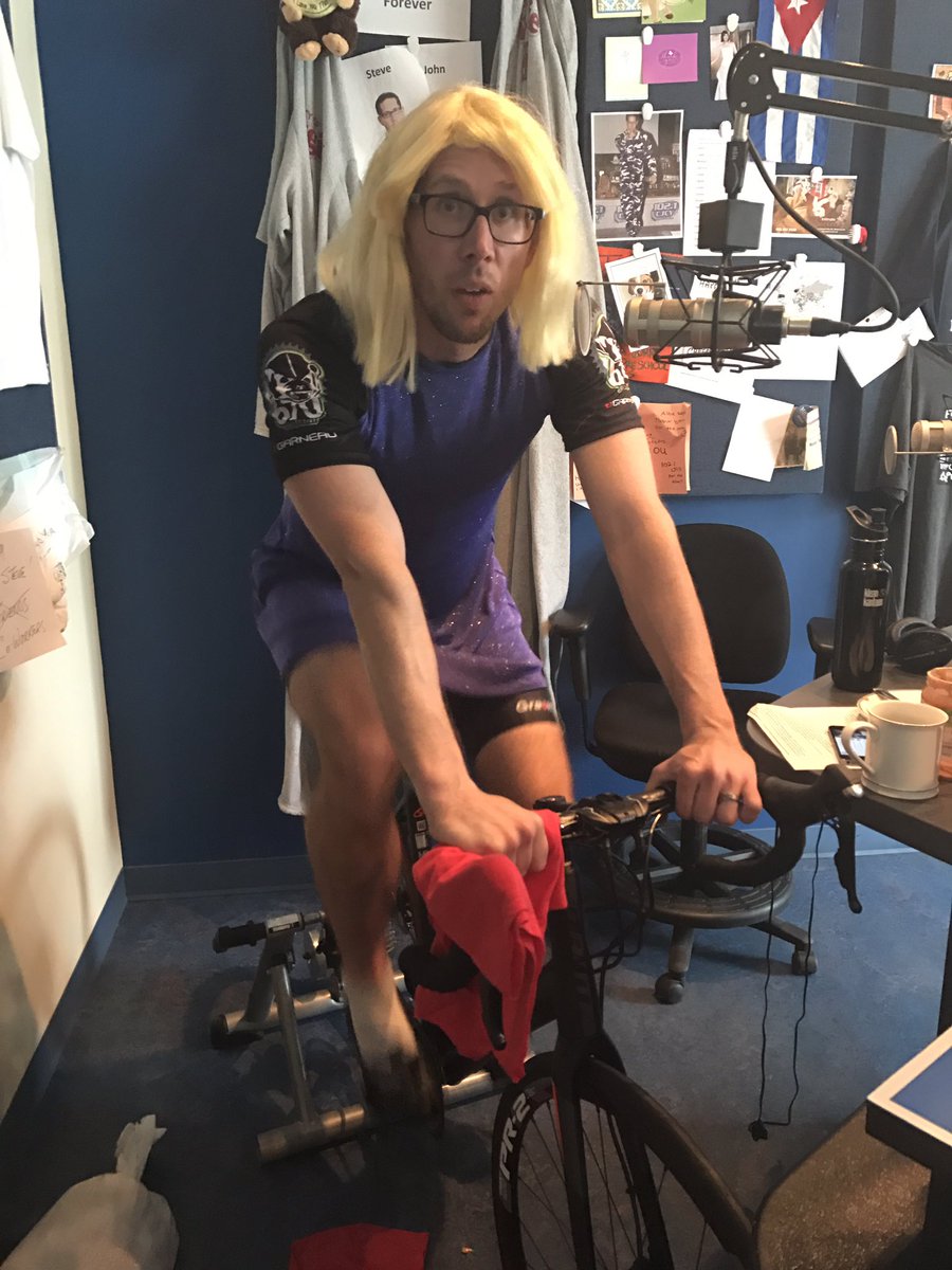 JACK1021MH's tweet photo. Thank you #medhat for your donations! @Steve_CJCY cycling for #SNKCR in a dress! Wanna see what else Steve will do? https://t.co/wrRg0h6SY3. https://t.co/aW9Qxb3VIJ