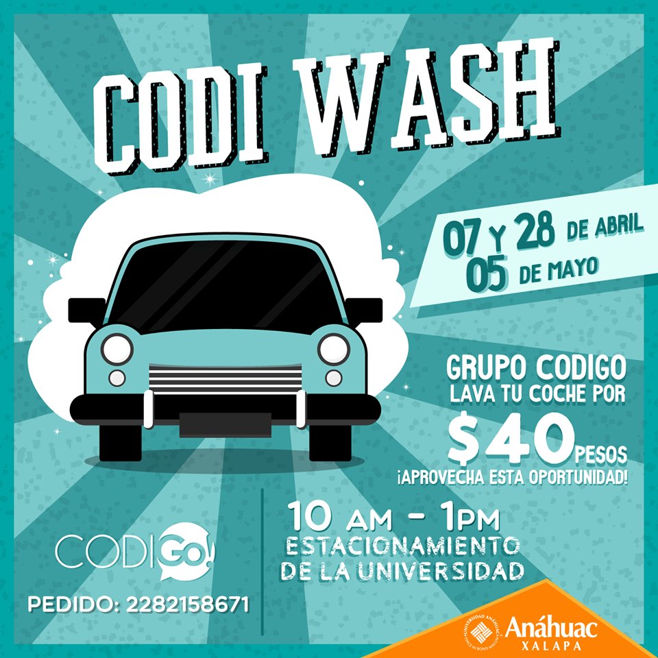 AnahuacXalapa's tweet image. ¡No te pierdas  CodiWash! Hoy de 10am a 1pm #GrupoCodigo estará lavando autos para recaudar fondos. ¡Aprovecha esta oportunidad! 🚘🚿 #UAX