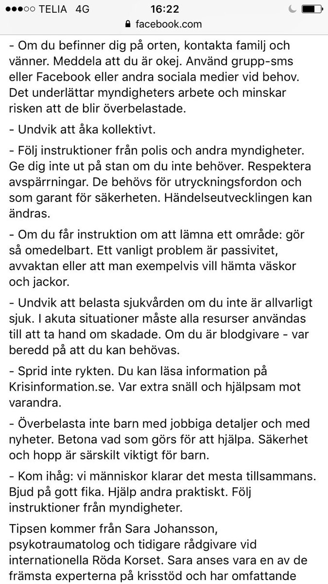 Tips från Sara Johansson, psykotraumatolog och expert inom krisstöd. #stockholm #stockholmattack Går att dela från fb-sida Creative Mammals
