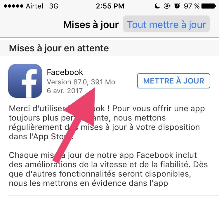 hance_jr's tweet image. Le poids de la mise à jour de #Facebook sur #iOS1031 🙄