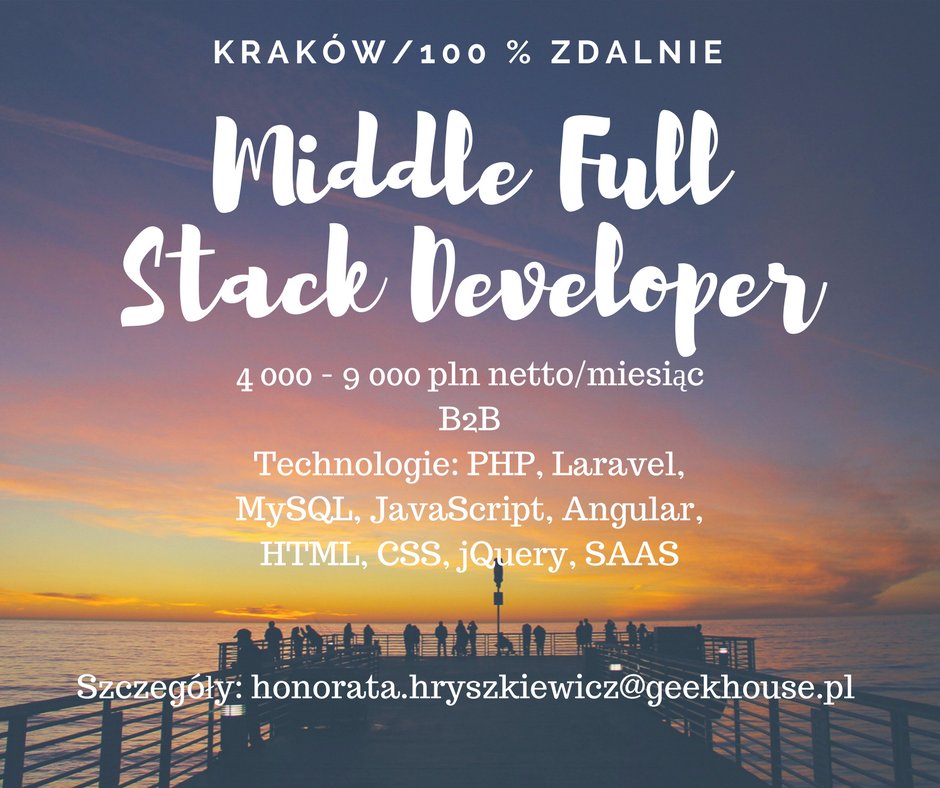 HonHryszkiewicz's tweet photo. Work and fun!!!! Middle Full Stack Developer
Description below:
https://t.co/iyjMSa9PHF

Details: honorata.hryszkiewicz@geekhouse.pl https://t.co/GLDn5N1z48