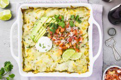 Stacked Enchilada Suizas Bake with Pico De Gallo, Avocado and Sour Cream dlvr.it/Nqghc3