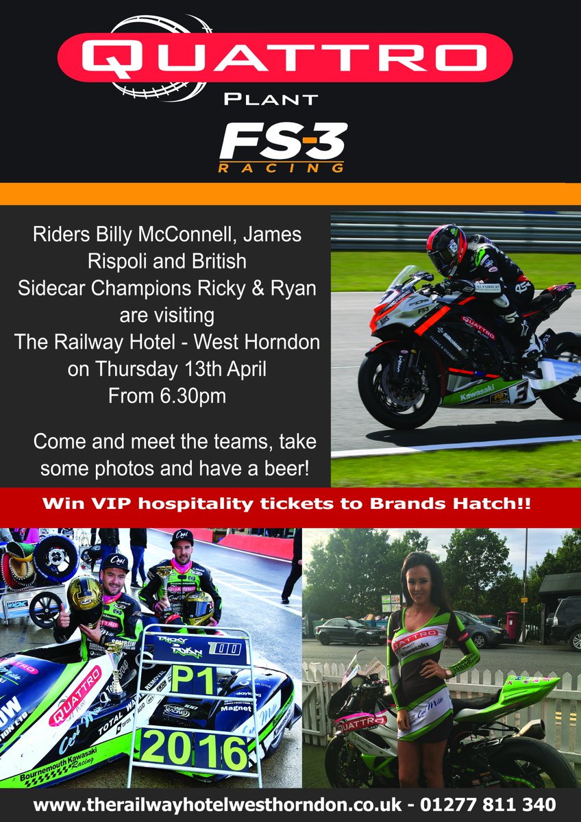 Quattro_Plant's tweet photo. Come and meet the racing teams we sponsor @FS3racing  &amp; @teamrickyryan @ The Railway Hotel - West Horndon on Thurs 13th April from 6:30pm ! https://t.co/HW6DYowigy