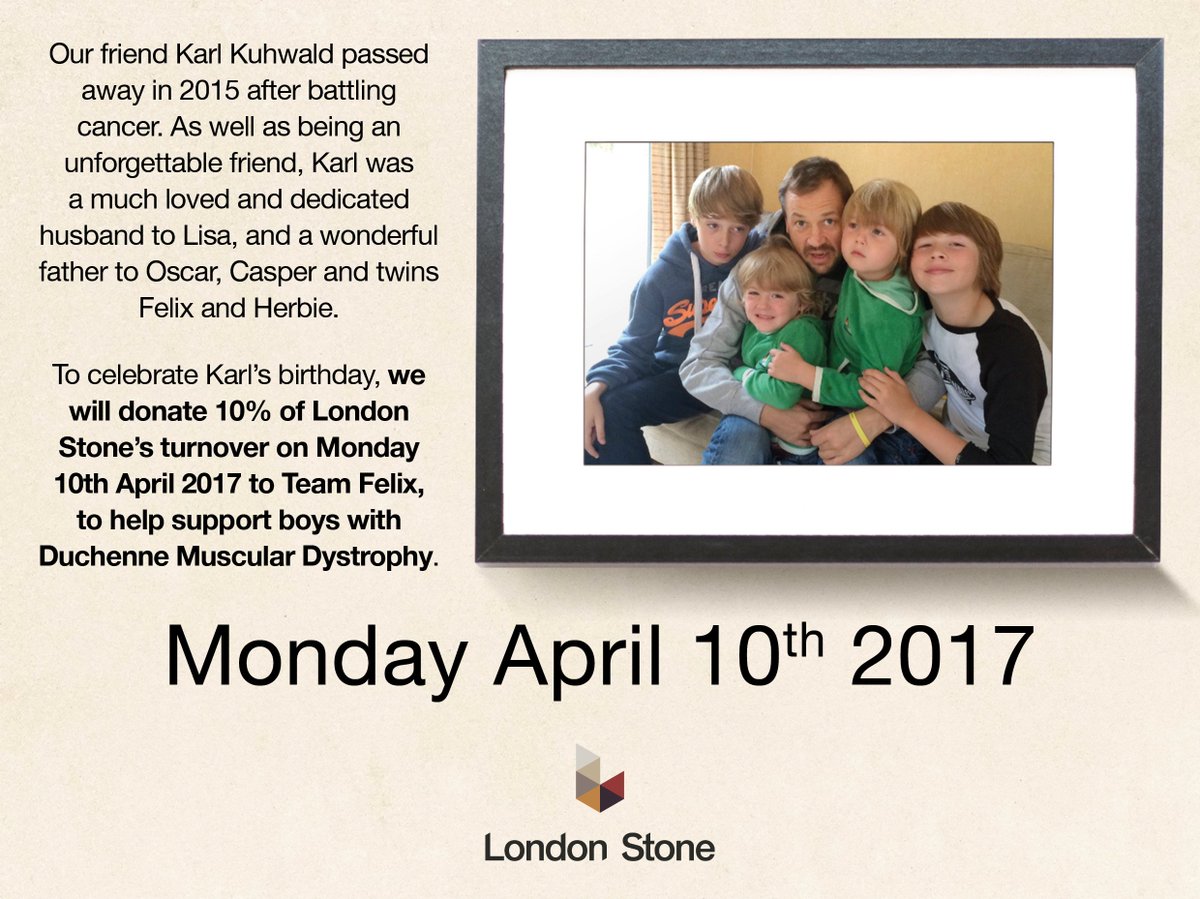 _LONDONSTONE's tweet photo. We will be donating 10% of our turnover on Monday 10th April to @DuchenneUK to support @TeamfelixJJ and the #WorldsStrongestBoys https://t.co/eYvDXYi4Dr