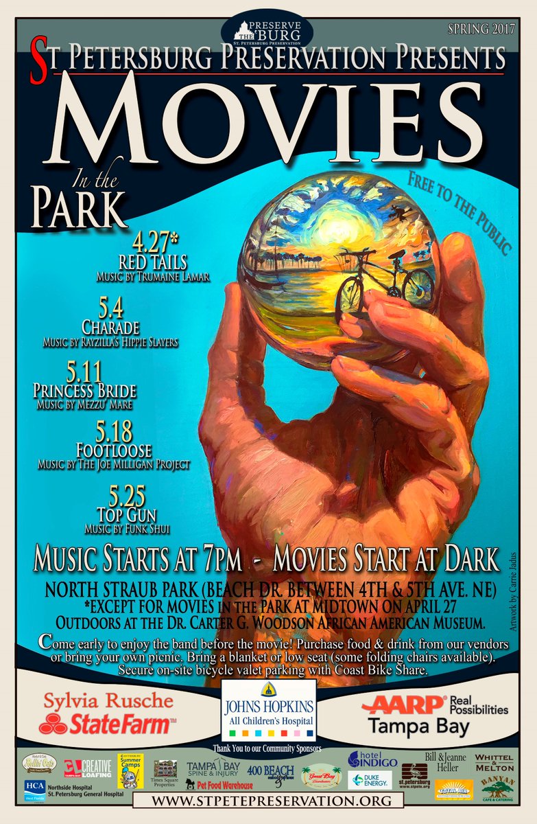 PreserveTheBurg's tweet photo. Our May 2017 Movies and Music in the Park Lineup is out!  #SPPMIP #Stpete #ilovetheburg #keepstpetespecial https://t.co/1V33ZKNpWZ