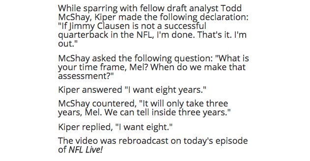 CSOonX's tweet photo. #FlashbackFriday: Mel Kiper Jr. said this in 2010, so this will apparently be his last draft for ESPN. https://t.co/1S7JHLuBQ9
