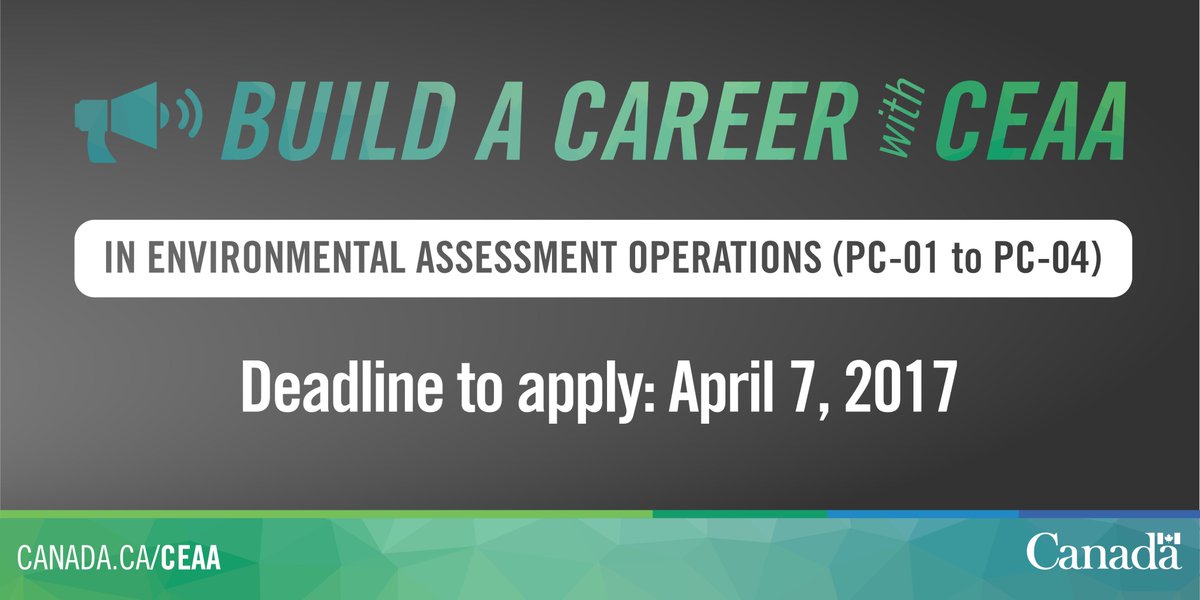iaac_aeic's tweet photo. Build your career at @CEAA_ACEE in Environmental Assessment Operations. Application deadline today! #EAjobs #IAIA17 https://t.co/Pm5ygXfwDu https://t.co/mkyXOXQ988