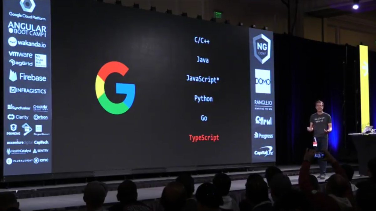 "#TypeScript is now a approved language for internal usage at google", <a href="/bradlygreen/">Brad Green</a> at <a href="/ngconf/">ng-conf</a>
