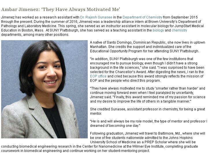 LCPlattsburgh's tweet photo. Congrats to one of our own! Ambar was one of the four honored with the Chancellor's Award for Excellence! https://t.co/XnfphmIRdJ