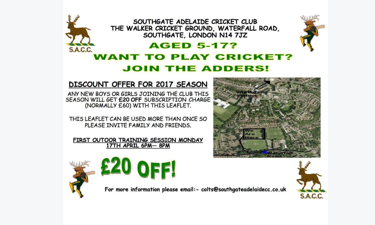 SAdelaideCC's tweet photo. ONLY £40 The new season @ Southgate Adelaide is here aged 5-17 want to try cricket please email colts@southgateadelaidecc.co.uk pls RT https://t.co/ygDrh4L2N9