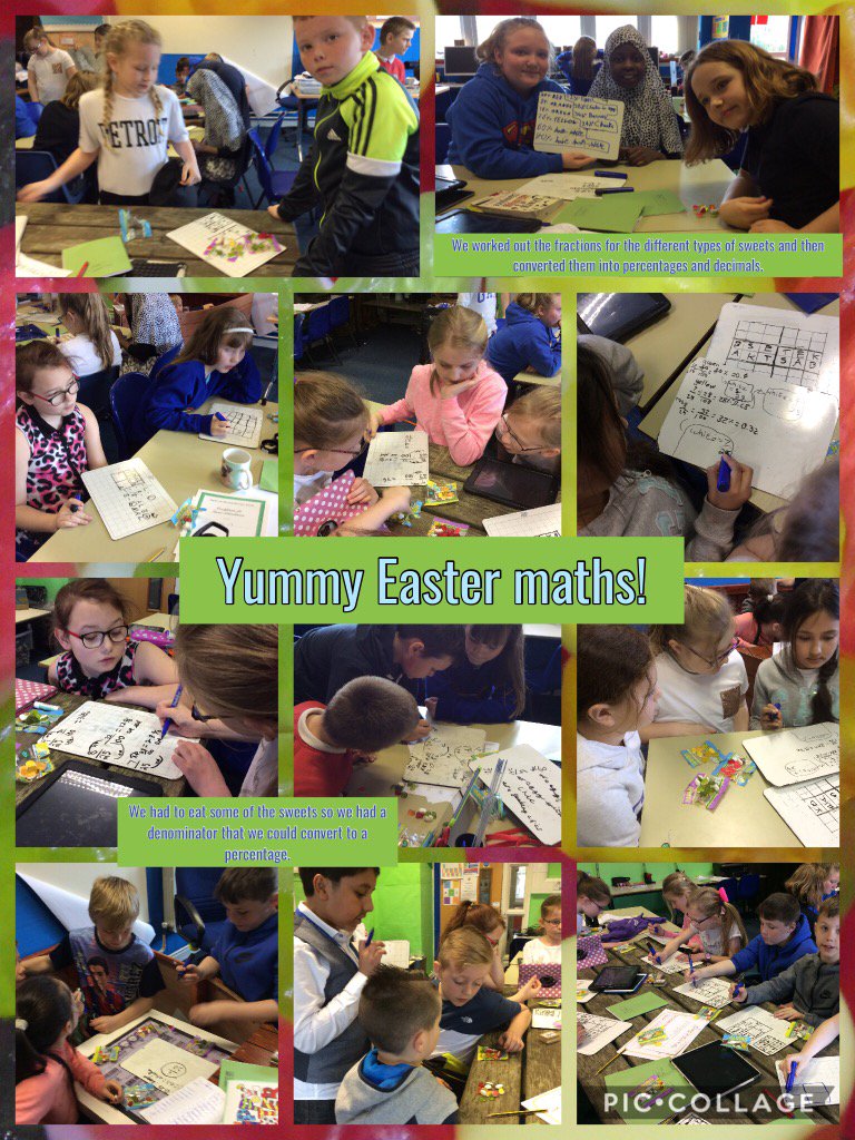 raynor_vicky's tweet photo. Yummy Easter maths in Year 5  @SMemorial.  Their understanding of fractions, percentages + decimals was eggcellent! https://t.co/xejDCEOJfS