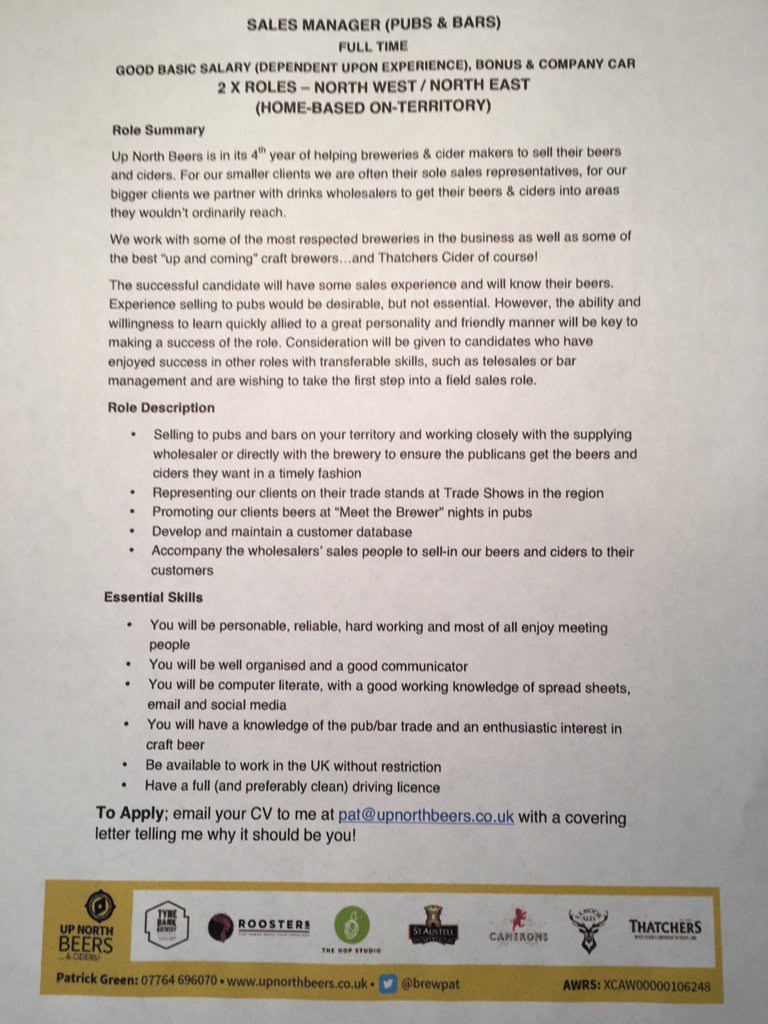 brewpat's tweet photo. Help! Up North Beers need 2 new Sales Managers. https://t.co/djTVuPhMt8