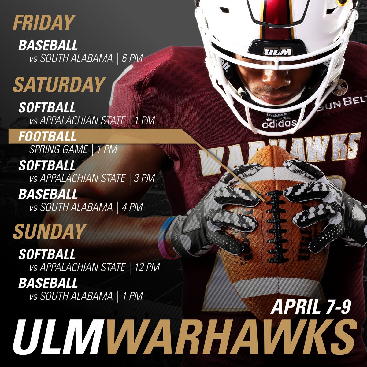 ULM_Tix's tweet photo. Remember, free admission to @ULM_FB and @ULM_Softball events this weekend! Come on out! https://t.co/BszYho4nXH