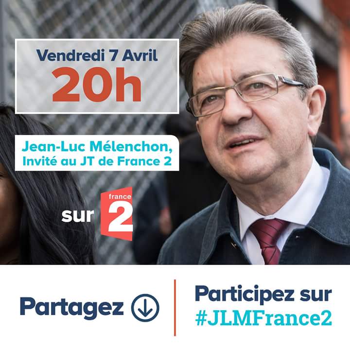 A 20h sur France2, retrouvez le candidat de la France Insoumise @JLMelenchon #JLMFRANCE2 #JT20H