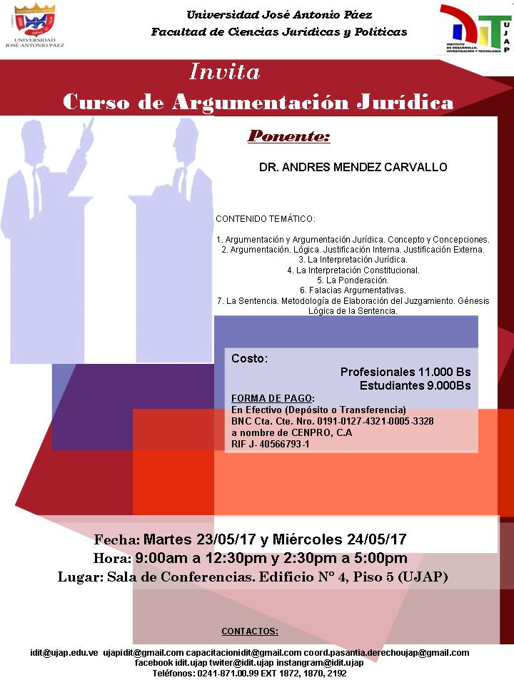 fcjp_ujap's tweet photo. Feliz Viernes!La FCJP de la Universidad José Antonio Páez, te invitan al Curso de Argumentación Jurídica, diseñado para ustedes. INFORMATE! https://t.co/pArEyHKL2T