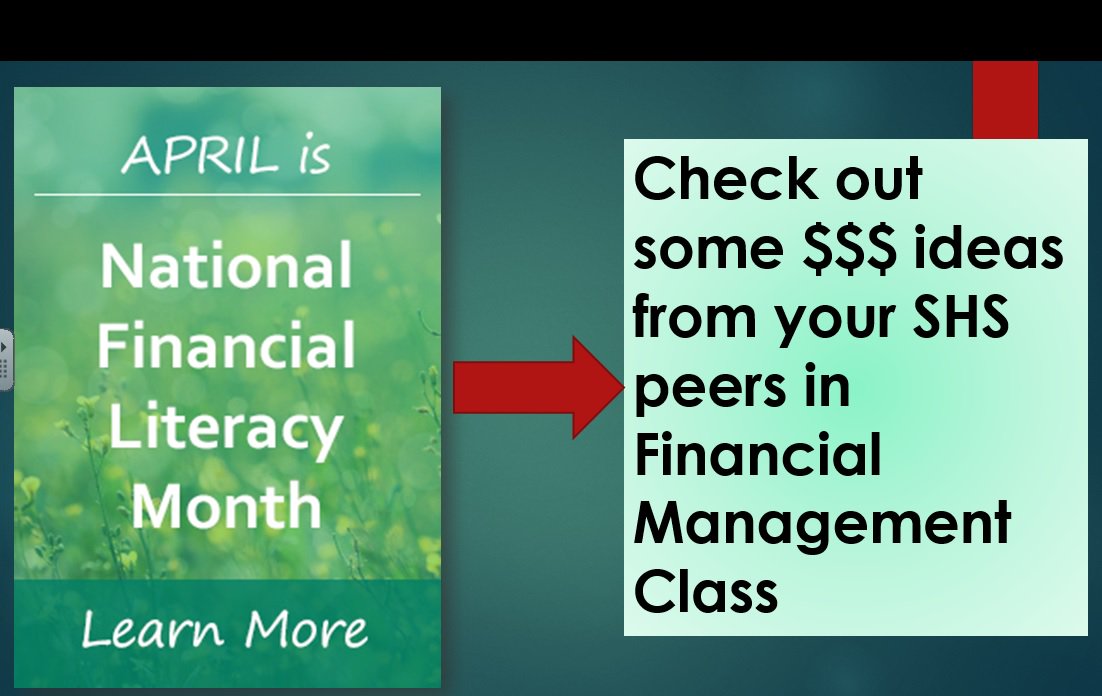lisa_m_bender's tweet photo. Day7 #FLM2016 My Ss are collaborating w/ Google Slides to create #FinLit tips &amp; topics shown on digital signs around our school during April https://t.co/hRCuMP9OuT