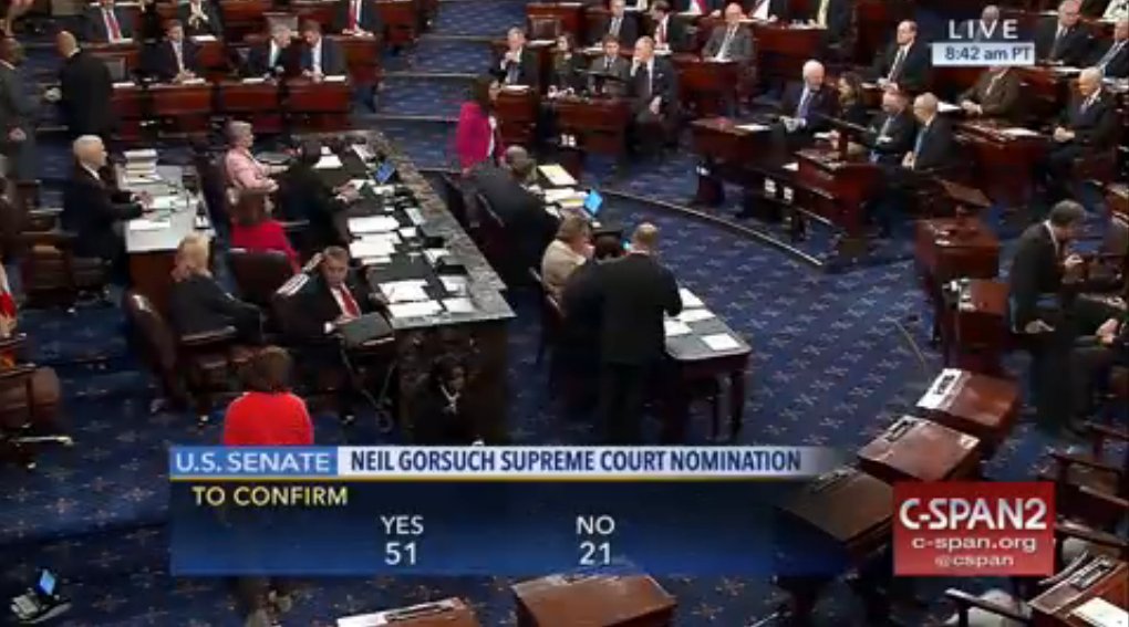 NEIL GORSUCH 51 AYES!  HE IS CONFIRMED!
#ConfirmGorsuch