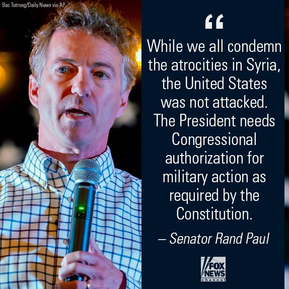 FoxNews's tweet photo. .@RandPaul: 'Illegal' Syrian strikes could have extreme ramifications https://t.co/xBi1RnDy2i https://t.co/UGfdjxQ0qB