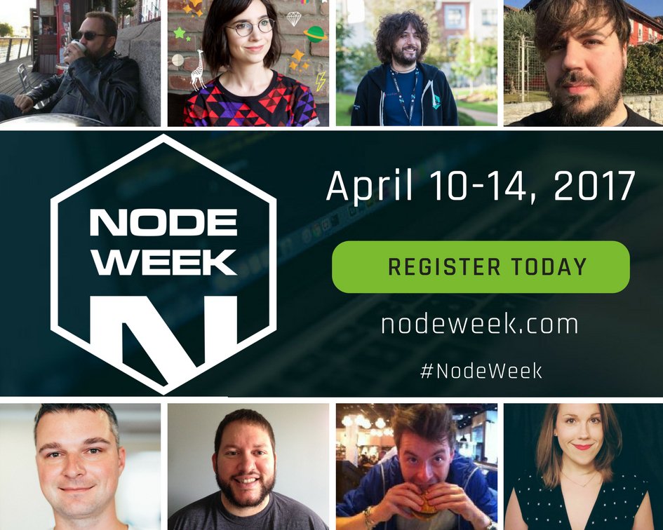 nodejs's tweet image. #NodeWeek is happening next week! This is a free webinar series all about Node.js. Details here on topics &amp;amp; experts👉 bit.ly/2p23oLF